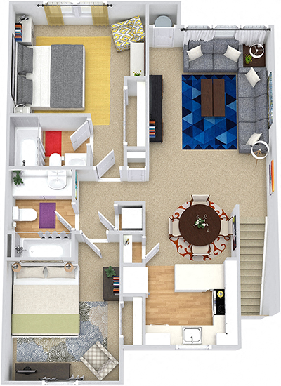 Floor plan for 2 beds, 2 baths, 921 sqft